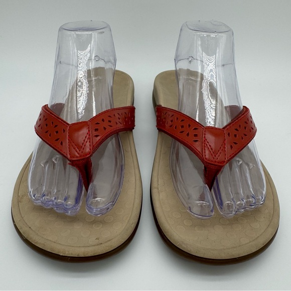 Vionic Tide Red Leather Laser Cut Toe Post Thong Sandal Flip Flop Size 8 - Picture 3 of 13
